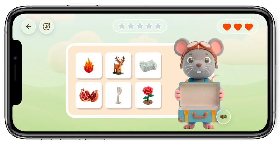 Ecrã de um jogo de consciência fonémica da Leiamos